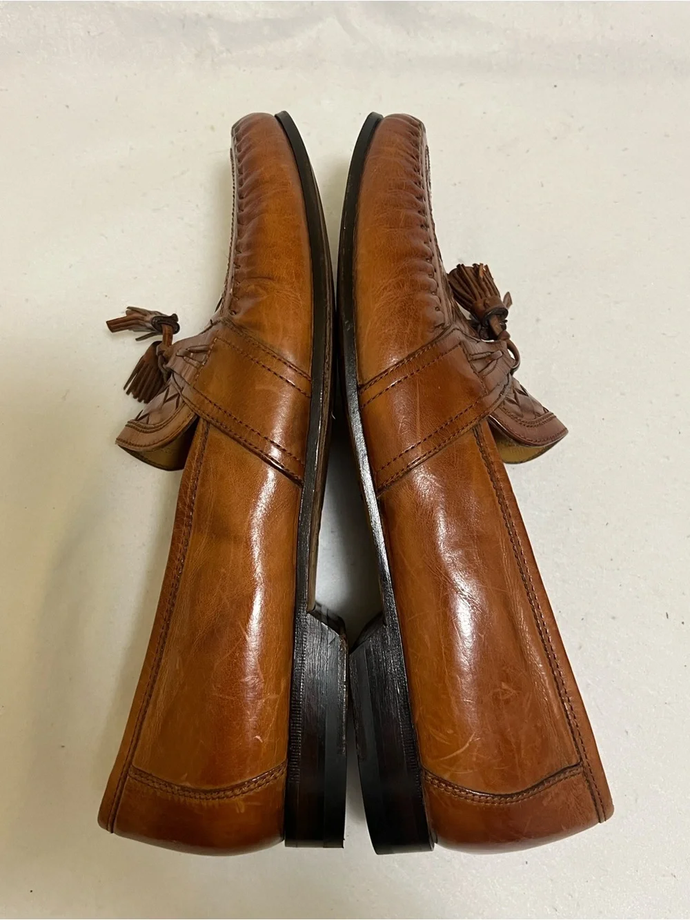 Johnston & Murphy Tan Woven Leather Tassel Loafers